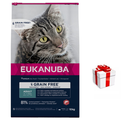 EUKANUBA Grain Free felnőtt lazac 10kg + Meglepetés A Macskának