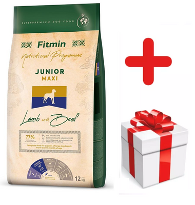 FITMIN Maxi Junior Lamb&Beef 12kg + MEGLEPETÉS A KUTYÁDNAK