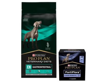 PURINA Pro Plan Veterinary Diets EN Gastrointestinal 12kg + PRO PLAN FortiFlora probiotikus étrend-kiegészítő kutyáknak 30 x 1 g