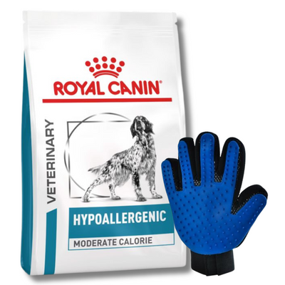 ROYAL CANIN Hypoallergén Mérsékelt Kalóriatartalmú 14kg + Fésülőkesztyű INGYENES!